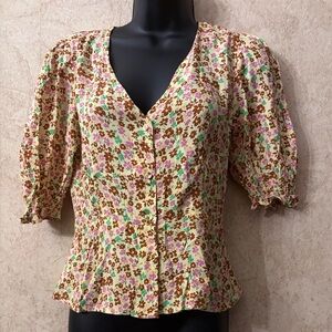 Mango Floral Button-Up Blouse